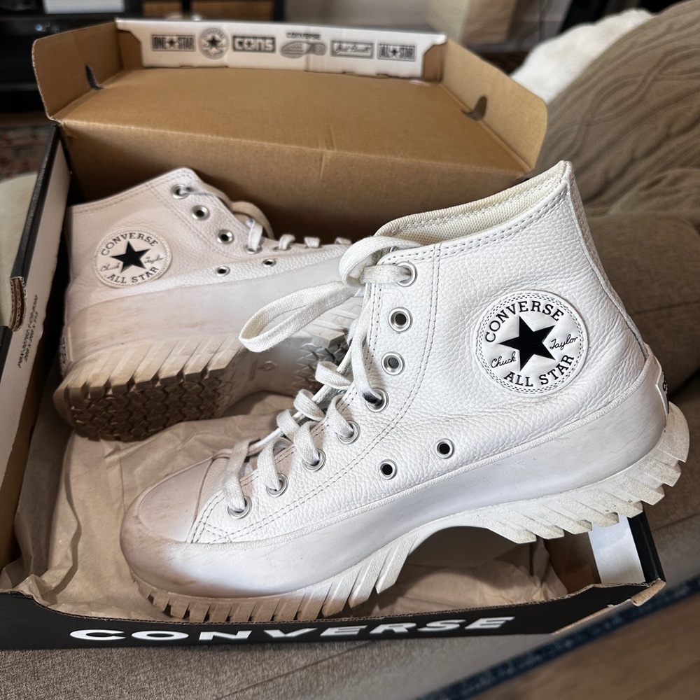 Converse White Lugged Leather High-Top Sneakers
